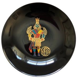 Vintage Couroc MCM Hummingbird Kachina Inlay Shallow Bowl